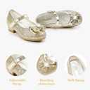 Furdeour Girls Dress Shoes Mary Jane Wedding Flower Bridesmaids Heels Glitter Princess Shoes for Kids Toddler (Gold)
