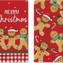 Merry Christmas Gingerbread Man Red Kitchen Dish Towels Set of 2, Xmas Candy Cane Buffalo Plaid Drying Hand Towel Baking Cooking Cloth, Winter Holiday Bathroom Home Decoration 18 x 26 Inches