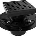 WEBANG 4 Inch Square Shower Drain Black Floor Drain with Flange Square Holes Pattern Cover Grate Removable SUS304 Stainless Steel Watermark&CUPC Certified Matte Black