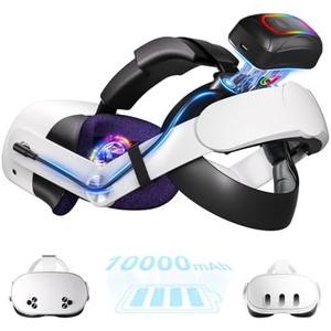 Saqico 10000mAh Battery Head Strap for Meta Quest 3s/3 with Cool RGB and Magnetic Battery Design,for Oculus Quest 3/3s Accessories Extra VR Playtime Premium Comfort & Adjustable, Reduce Facial Stress