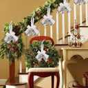 Christmas Sliver Metal Jingle Bells with White Bow and Marry Christmas Pendant Vintage Xmas Tree Hanging Ornament for Holiday Home Winter Decoration