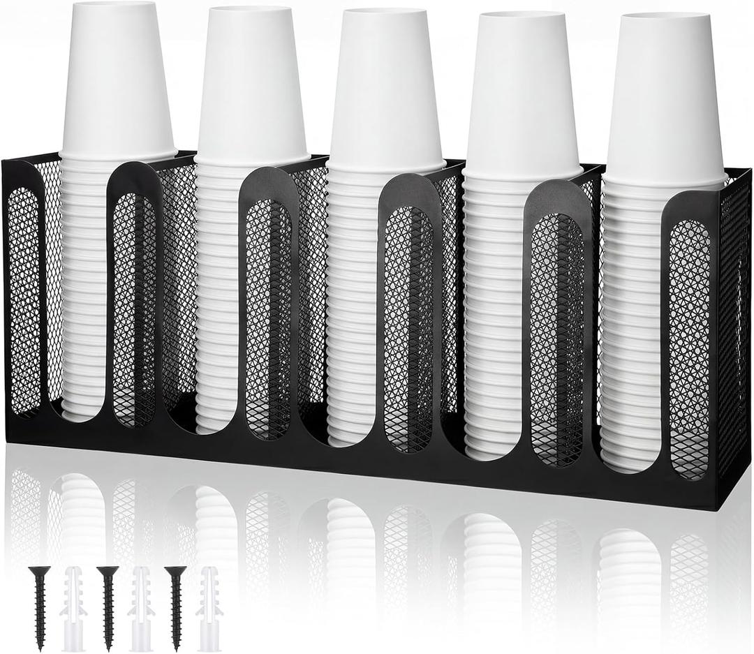 Maxcheck Cup Lid Holder, 5 Compartments, 8 x 20 x 4 Inch, Metal