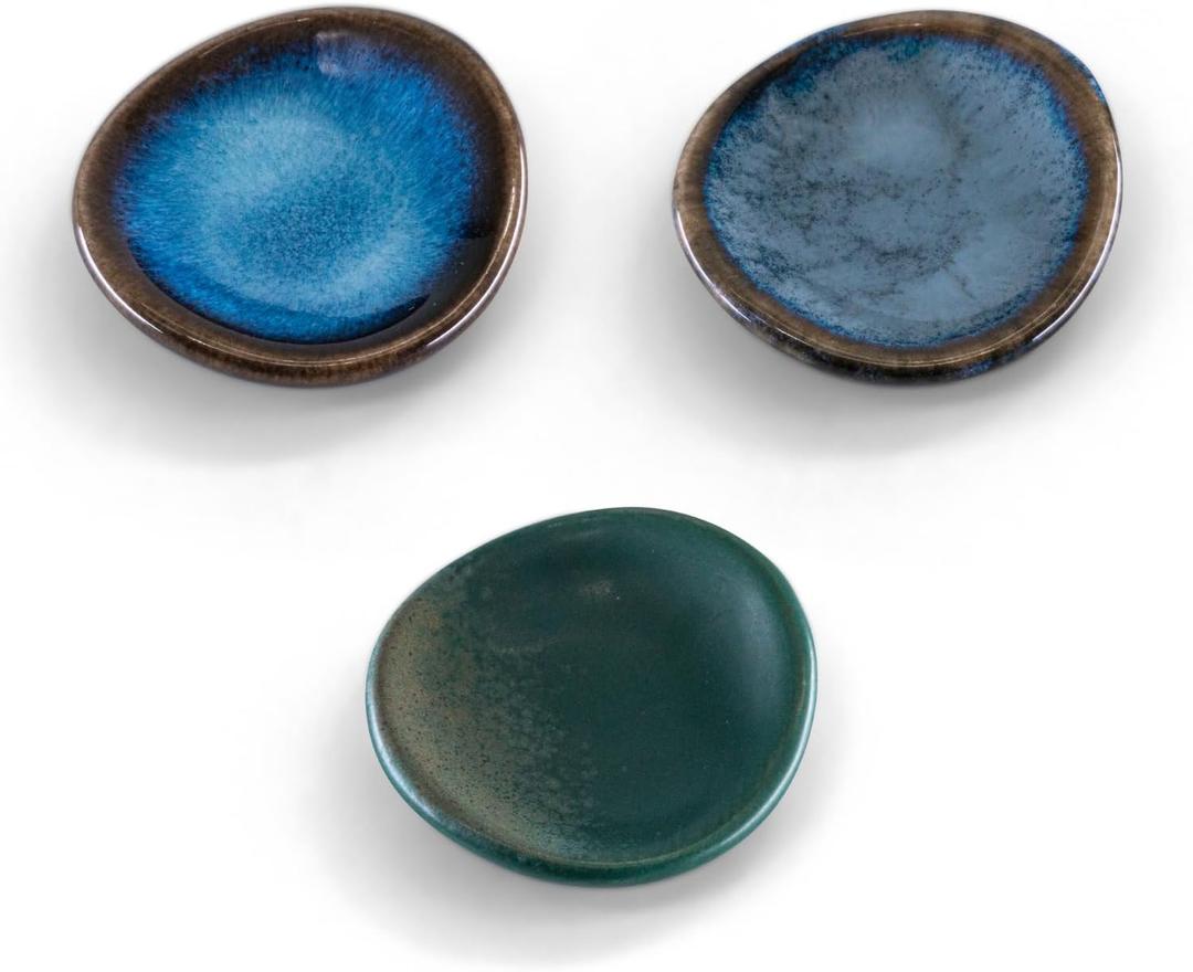 Small Ceramic Spoon Rest 3PCS for Coffee Tea Spoon Kitchen Counter Dining Table Decor, Stable Glaze Sauce Tray Porcelain Utensil Spoon Holder for Stove Top Coffee Bar Easy Clean (Orbicular-1)