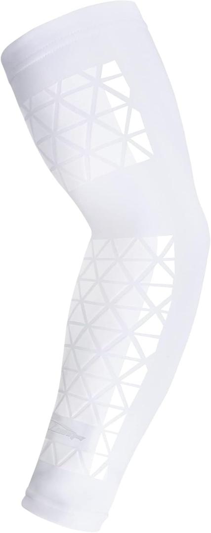 COOLOMG Football Compression Arm Sleeve with Stick Grips Forearm and Elbow Sun Protection Sleeve Kids Youth Adult (XX-Small, White Single)
