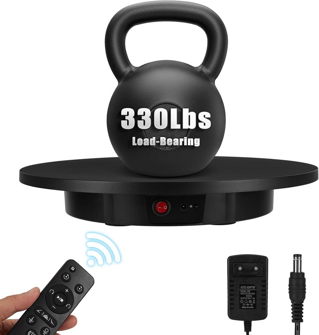 Motorized Rotating Display Stand, Remote Control Rotating Display Stand, 360 Degree Mute 330 Lbs Load Electric Rotating Platform for Photography Products, Live Video Show, Angle Speed, Wired