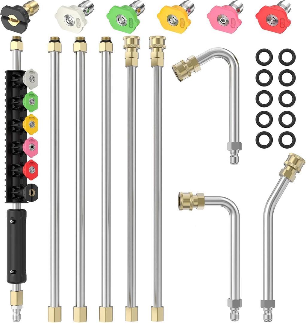 Sealegend 8FT Pressure Washer Extension Wand for Gutter Cleaning, Upgrade Power Washer Accessories with 6 Spray Nozzle Tips, 3 Gutter Cleaner Attachments Curved Rod, 1/4" Quick Connect, 4000 PSI