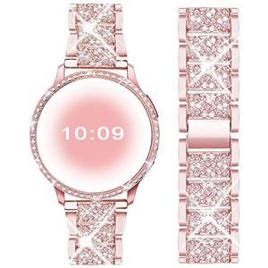 Mosonio Compatible with Samsung Galaxy Watch 5 Band/ Samsung Galaxy Watch 4 Band, 20 mm Rose Pink Bling Galaxy Watch Band with 44 mm Cover Case, Jewelry Metal Wristband for Women（Rose Pink, 44 mm）
