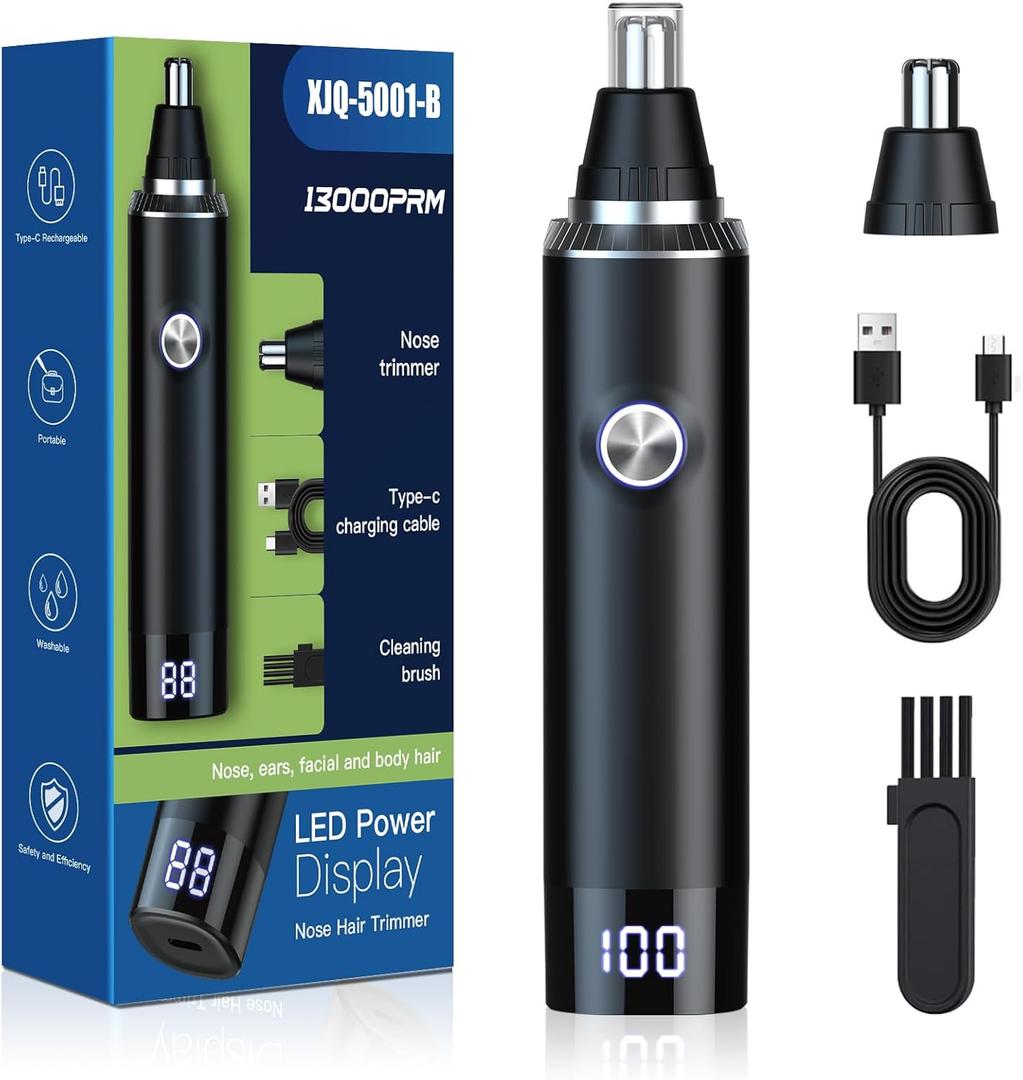 Ear and Nose Hair Trimmer for Men Women, 2026 Professional Painless USB Rechargeable Eyebrow & Facial Hair Trimmer, 13,000 RPM Precision Tool with Powerful Motor and Dual-Edge Blades, IPX7 Waterproof (Black)