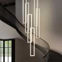 Flashing God Modern Chandelier,6 Ring Led Foyer Chandeliers,Larger High Ceiling Chandelier for Living Room,Rectangle Chandeliers for Entryway Staircase LED Dimming 2700k-6000k (Silver)