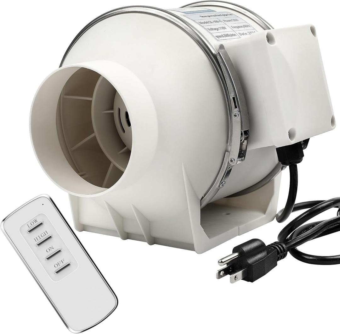 4" Inch Inline Exhaust Fan with Remote Control, 280 CFM High Efficiency Air Flow for Bathroom, Kitchen, Grow Tent, Hydroponics, 3D Printer