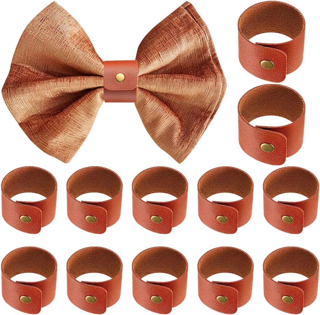 12 Sets Rustic Thanksgiving Day Napkin Rings Brown Faux Leather Napkin Ring Holder for Leather Farmhouse Fall for Wedding Dinner Party Handmade Rustic Table Decor