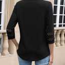 CiCiBird Womens 3/4 Sleeve Blouses Casual Button V Neck Shirt 2025 Trendy Tops (Black, L)