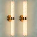 Alabaster Wall Sconce, Solid Brass Sconce with Natural Spanish Alabaster, 23.8 in Vanity Lights for Bathroom, LED Hardwired Wall Lamp for Living Room Bedroom Staircase Hallway, Set of 2