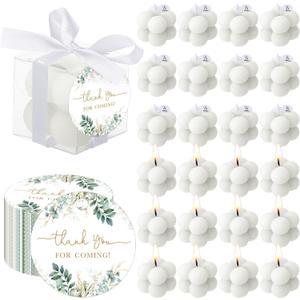 MTLEE 24 Sets Greenery Wedding Favors Party Candle Small Bubble Candle Favors for Guests Tea Candles Bulk with Stylish Ribbons Cards Gifts for Bridal Shower(White, Leaves)