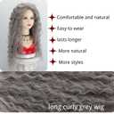 Fencca Long Curly Synthetic Wigs, Dark Grey Silver wigs for white women 26 Inch Heat Resistant Fiber Natural Wavy Style for Women, Daily Party Use