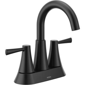 Moen Ronan Matte Black Two-Handle 4" Centerset Modern Bathroom Faucet with Push-Down Drain, 84022BL