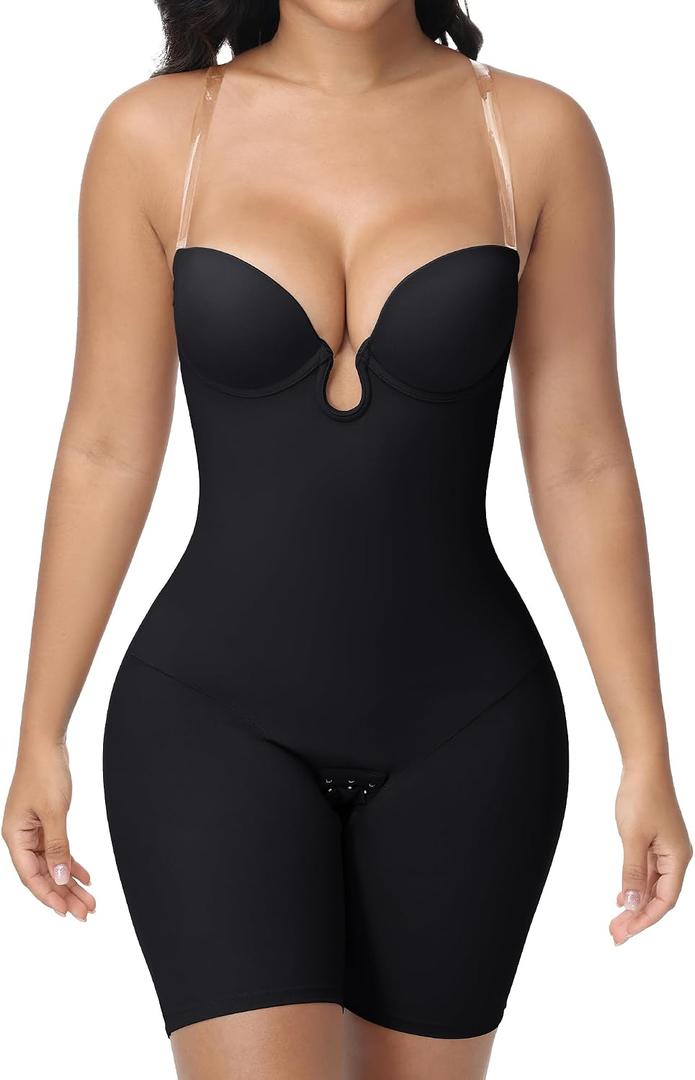 SHAPESHE Backless Shapewear for Women Low Back Strapless Tummy Control Bodysuit Deep U Plunge Butt Lifter Full Body Shaper Fajas Moldeadoras Black M