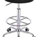 VECELO Round Rolling Stool with Footrest and Wheels, Easy Assembly PU Leather Height Adjustable Drafting Swivel Chair for Spa Salon, Office, Medical, Beauty, Bar, Lab, Black
