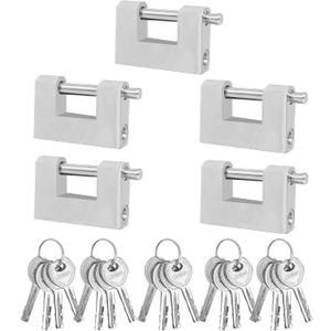 5 Pcs Heavy Duty Lock with Stainless Steel Keys Silver D Shaped Padlock for Garage, Motorbike, Shipping Container, Warehouses and Iron Doors