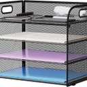 Marbrasse 4 Tier Paper Organizer Letter Tray - Mesh Desk File Organizer with Handle, Paper Sorter Organizer for Letter/A4 Office File Folder Holder (Black, 12.6" x 9.1" x 10.7")