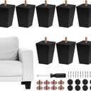 TURSTIN Set of 8 Furniture Legs 3 Inch Square Solid Wood Couch Legs Replacement Sofa Legs Mid Century Furniture Feet for Armchair Bed Dresser Cabinet Include Installation Hardware, Black