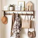 AMBIRD Coat Rack Wall Mount, 35 Inch Extra Long Wall Hooks with Hanging, Wooden Shelf with 7 Metal Hooks 2 Side Hooks, Wall Key Holder with Shelf in Entryway, Kitchen, Bathroom, Living Room, Bedroom (35" L, Brown)