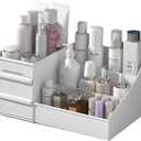 Makeup Desk Organizer with Drawers - Countertop Organizer for Cosmetics, Vanity Holder for Lipstick, Brushes, Lotions, Eyeshadow, Nail Polish and Jewelry (White)