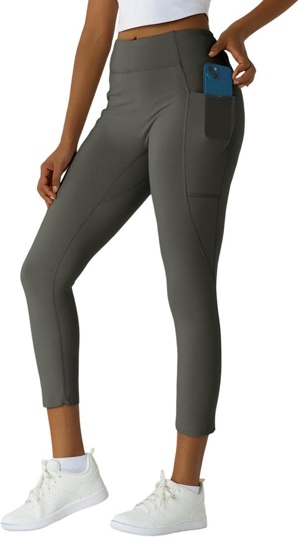 Women's High Waisted Moisture - Wicking Yoga Leggings with Pockets, Reflective Stripes & Shirt Loop for Active Lifestyle (Gray, M)