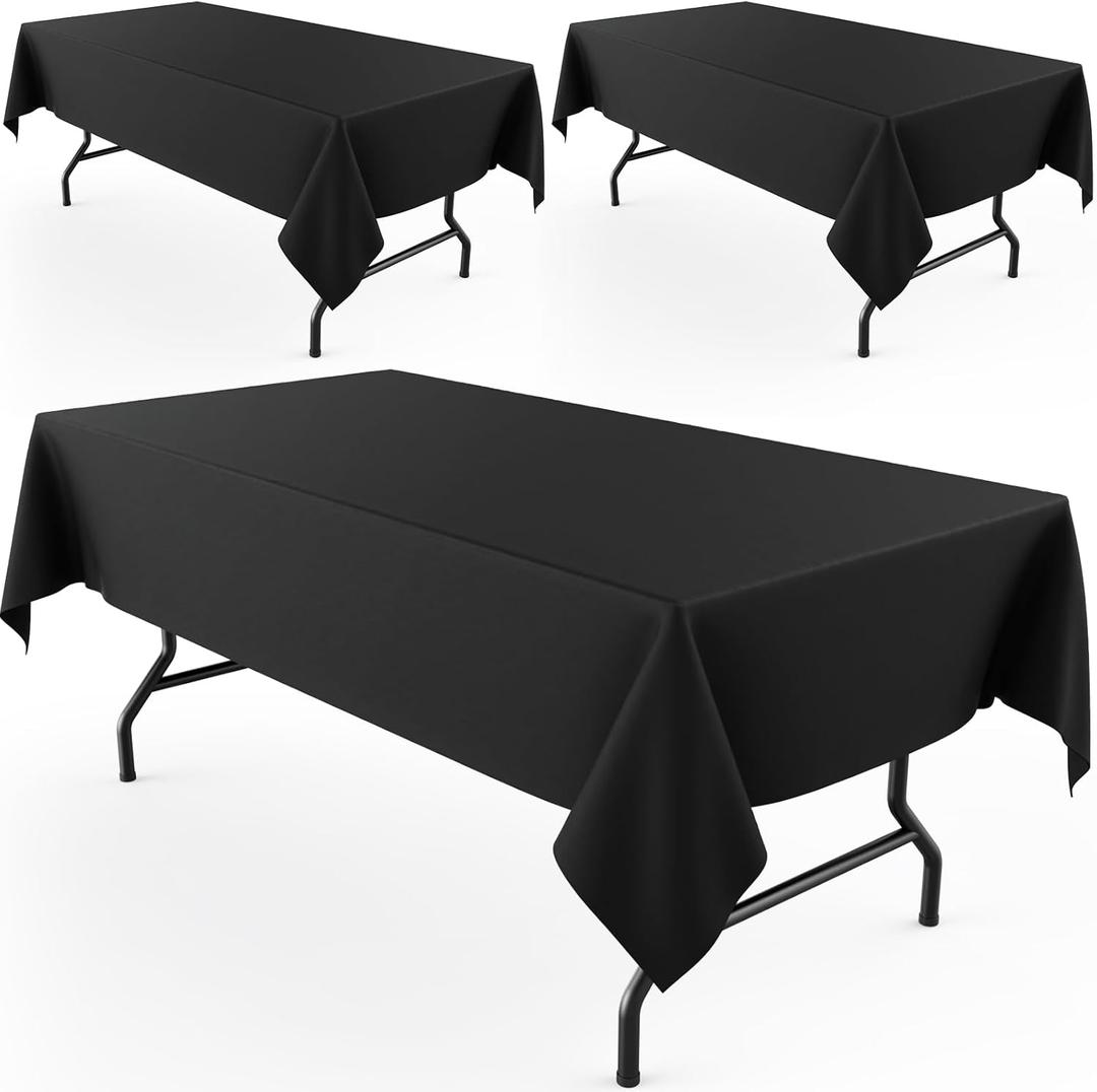 Pureegg Rectangle Table Cloth 60" x 102"  Durable Polyester Tablecloth Offers Reusable & Washable Protection, Ideal for Outdoor Party, Picnic, Wedding, Banquet and Birthday, 3 Pack, Black