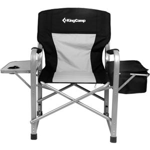 KingCamp Directors Chair with Side Table, Portable Folding Camping Chairs 300lbs Heavy Duty Seat with Pocket, Breathable Mesh Back & Compact Design for Camping Hiking Backpacking Fishing (Black / Grey)