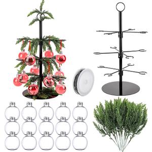 Ferrochef 37 Pcs Christmas Cocktail Tree Stand for Drinks Champagne Tower Glass Holder with Plastic Drink Balls and Cypress Leaf Decorations, 3 Tier 12 Stands Bar Home Beverage Display for Xmas Party