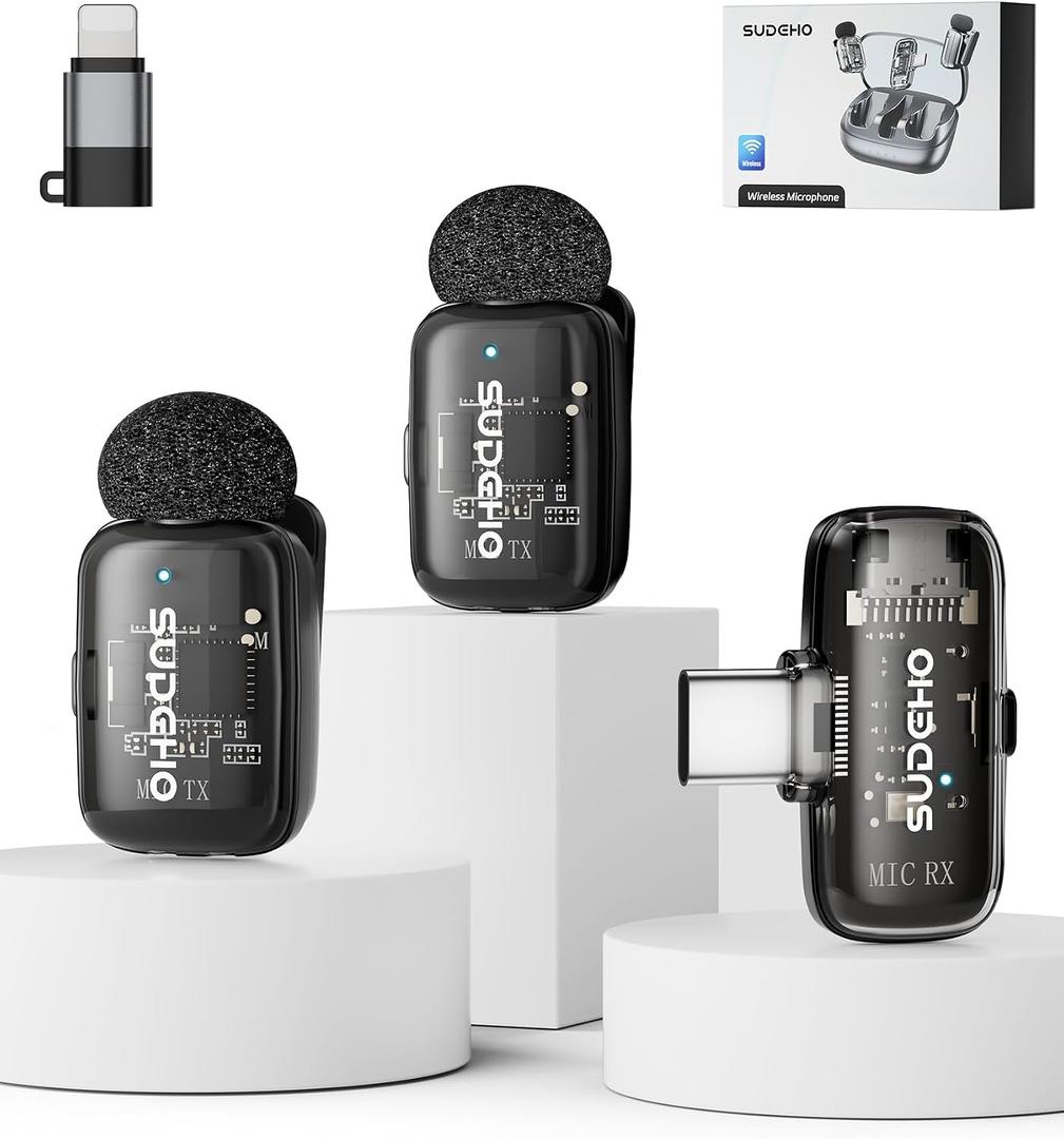 Wireless Mini Lavalier Microphones for iPhone iPad Android with Charging Case, USB C Lapel Mic with Noise Reduction & Voice Changer Mode for Video Recording Vlogging YouTube Interview and Game Chat