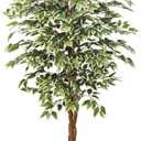 6FT Artificial Ficus Tree, Tall Fake Tree Indoor, Lifelike Faux Ficus Tree with Natural Wood Trunks Branch Leaves for Home, Office, Living Room, Bedroom, Porch, Garden, Doorway, Outdoor Decor
