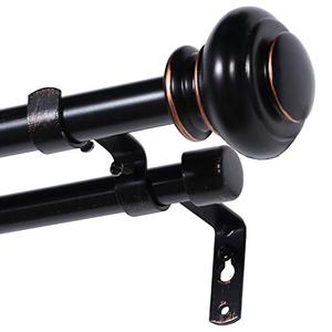 H.VERSAILTEX Elegant Window Treatment Telescoping Double Curtain Rod Set with Classic Cap, 3/4-Inch Diameter, Adjusts from 48 to 84 Inches, Black