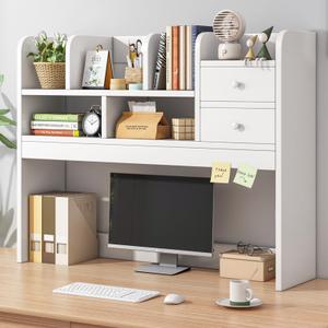 YGYQZ Wood Desk Shelf Organizer, Desk Hutch Top Only, Book Shelf for Comuputer Display Rack Storage Stand for Office, Home, Dorm (White)