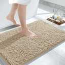 Yimobra Bathroom Rug Mat, 32'' x 20'', Luxury Chenille Shaggy Bath Rugs, Extra Soft & Thick, Absorbent Water, Non-Slip, Machine Washable, Bath Mats for Bath Floor,Tub and Shower, Pale Khaki