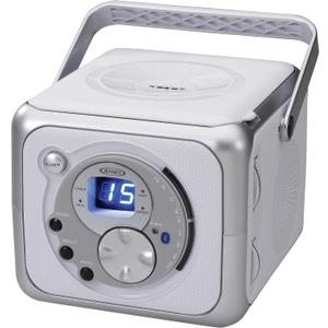 Jensen FM Stereo CD555 Bluetooth Boombox, Silver, 7.00 x 9.75 x 6.00 inches