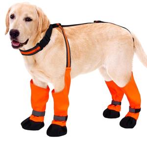Dog Suspender Boots, Anti-Slip & Fall Waterproof Dog Shoes Leggings, Dog Paw Protector for Small Medium Dogs, Adjustable Dog Boots Pet Shoes for Outdoor Walking Orange,L