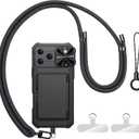 for iPhone 17 Pro Max Case Wallet with Strap, Crossbody Cell Phone Lanyard for Women Men, Card Holder, Slide Camera Cover, Military Grade Drop Proof, Heavy Duty Case for iPhone 17 Pro Max, Black