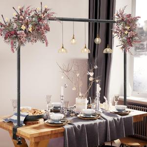 Over The Table Rod Stand with Clamps, 31-126”Length, Adjustable Metal Table Arch Stand Decorated Arch for Party, Birthday, Wedding, Halloween, Christmas, Black