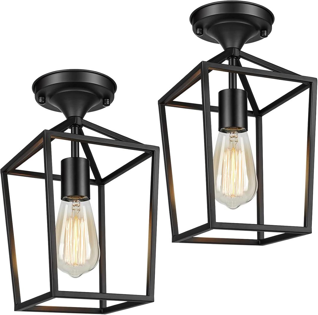BesLowe 2-Pack Farmhouse Semi Flush Mount Ceiling Light Fixtures for Hallway, Industrial Close to Ceiling Lighting for Entryway Kitchen Foyer Laundry, Black