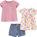 Simple Joys by Carter's Baby Girls' 3-Piece Playwear Set, Denim/ Pink Dots/ White Floral, 3T