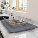 Stone Drying Mat for Kitchen Counter with 5 Wooden Feet | 20"×16" Diatomaceous Earth Dish Drying Mat, Elevated Drying Stone Mat for Modern Kitchen Countertop