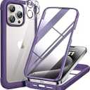 Miracase for iPhone 15 Pro Case Full-Body Built-in Glass Screen Protector& Camera Protector, Military Protective 15 Pro Phone Case Cover 6.1 inch, Purple