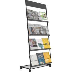 TONGMO Magazine Rack: Floor-Standing 4-Layer with Wheels, Brochure Display Stand, High-hardness metal for Exhibitions, Office, and Any Organization Requiring Information Display(Black)