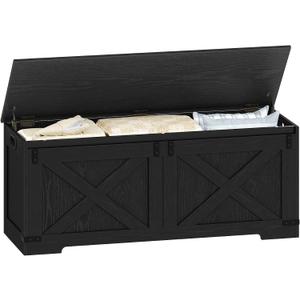 Hzuaneri 47" Storage Bench, Lift Top,225L/59Gal Storage Chest | Rustic Black, Farmhouse, FSC Wood, 330lb, Double Hinges Entryway, Bedroom, Living Room SB12104X