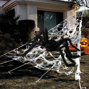 Halloween Decorations - 295" Halloween Spider Web Decorations Outdoor + 59" Giant Fake Spider with Triangular Huge Spiders Web - Scary Decor Clearance for Yard, Patio, Garden, Haunted House Dcor