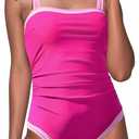 Bsubseach One Piece Swimsuit for Women Tummy Control Bathing Suits Adjustable Strap (Pink, M)