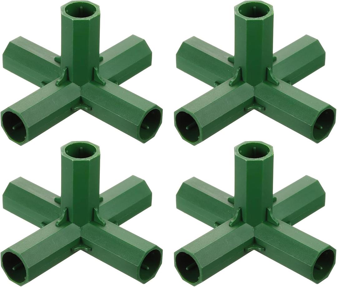 uxcell 4Pcs 16mm/0.6in Greenhouse Frame Connector Pipe Fitting Duty Joint Tool, 5 Way Frame Connectors for Trellis Sunscreen Shed Gardening Plant Stakes and Greenhouse Frames (Green)
