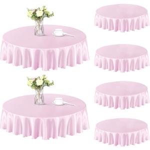 Homiest 6 Pack 60 Inch / 5ft Round Tablecloth Satin Table Cover, Blush Pink Table Cloth Overlay for Wedding Reception Graduation Banquet